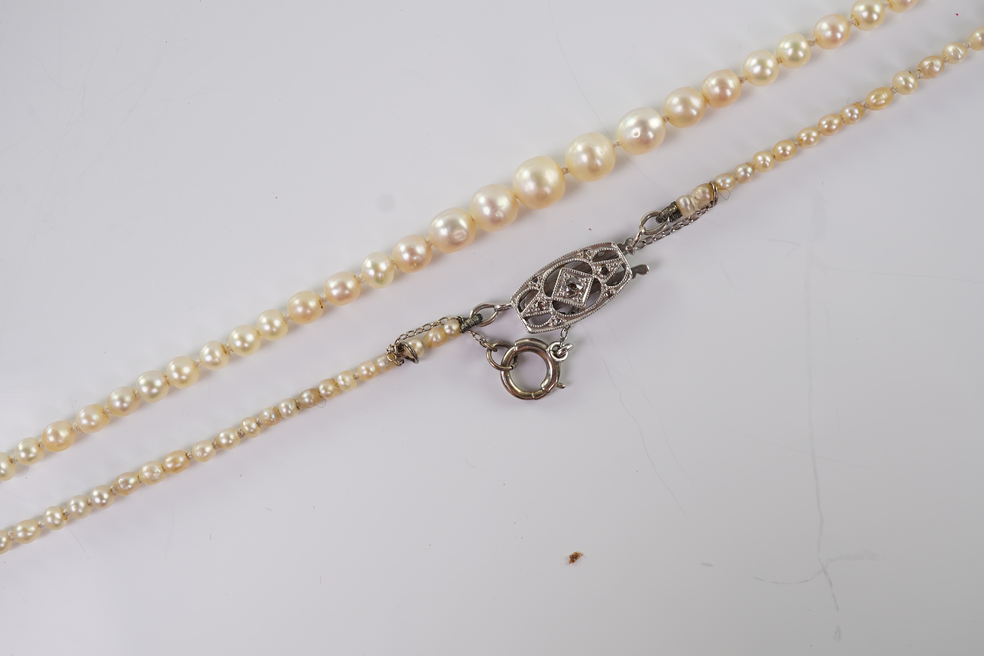 A cultured pearl and diamond necklace, early 20th century